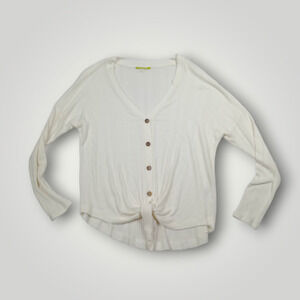 GIANNI Bini‎ Women's Ivory Tie Front Button Down Cropped Blouse- Size Medium
